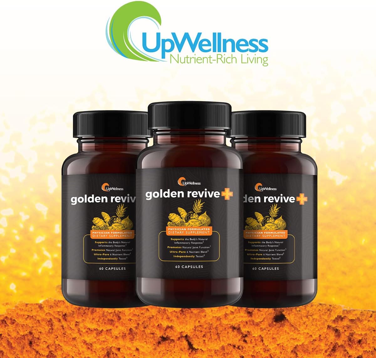 UpWellness Golden Revive + Joint Support with Quercetin, Magnesium, and Turmeric,  60 Capsules - 6 Active Ingredients for Joint and Muscle Care - Physician Formulated